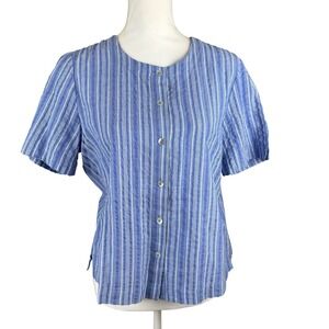NWOT Appleseeds Women Button Front Blouse Shirt Striped Coastal Nautical Size PM